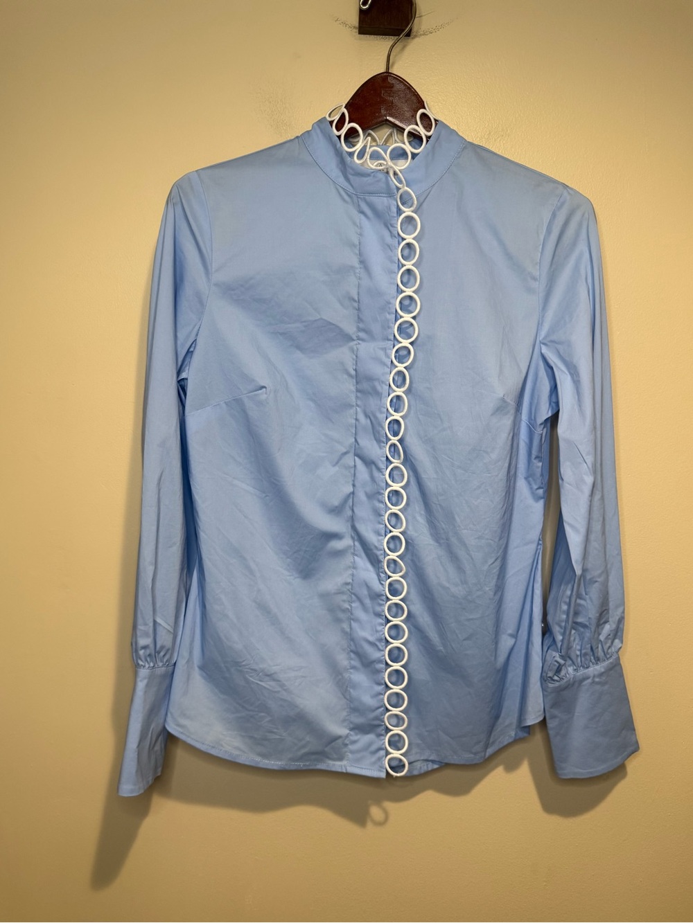 Lela Rose Light Blue Blouse with White Ring Trim